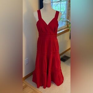 Coldwater Creek Red Frayed Tiered Sleeveless Midi Dress